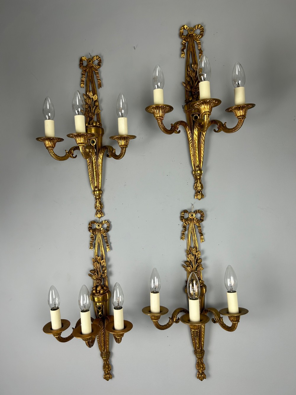 Set Of 4 French Triple Arm Antique Wall Lights 