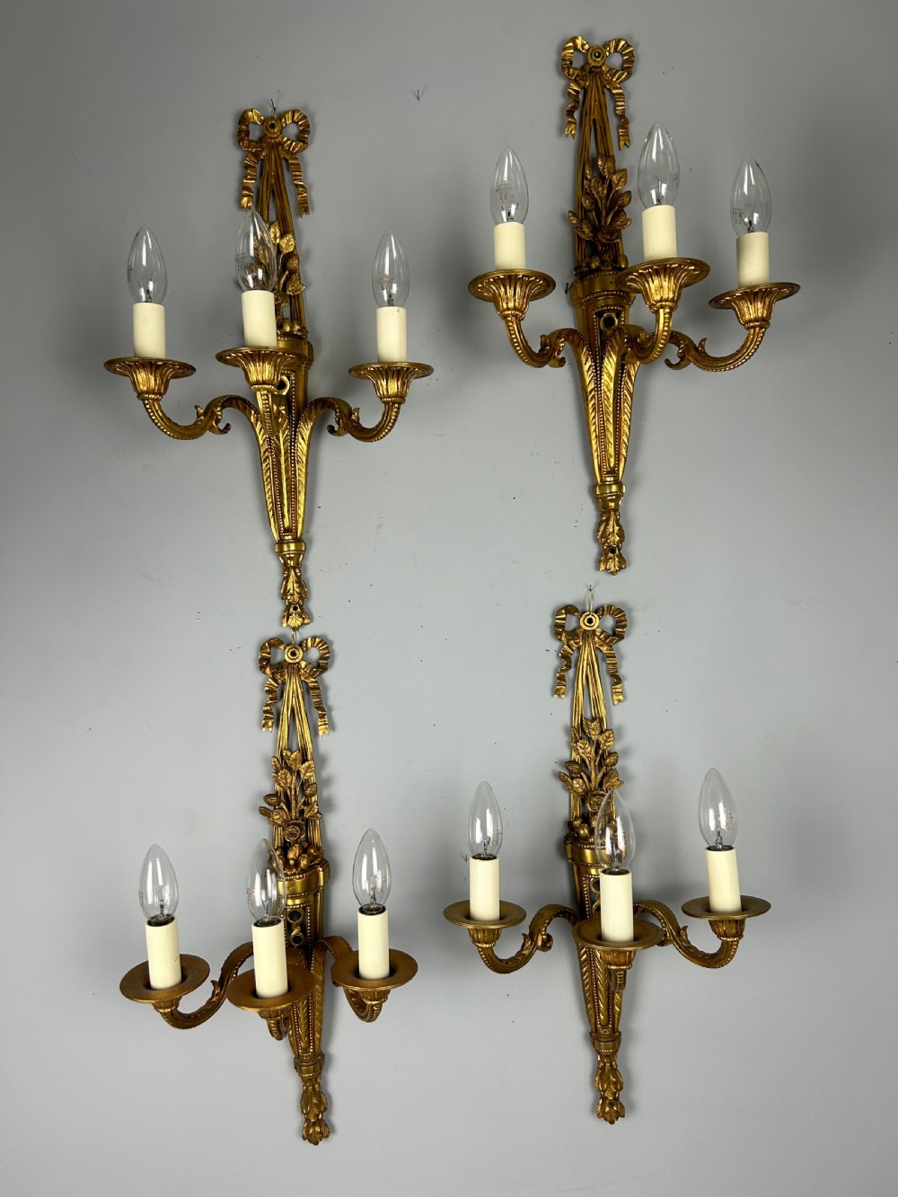 Set Of 4 French Triple Arm Antique Wall Lights  View II