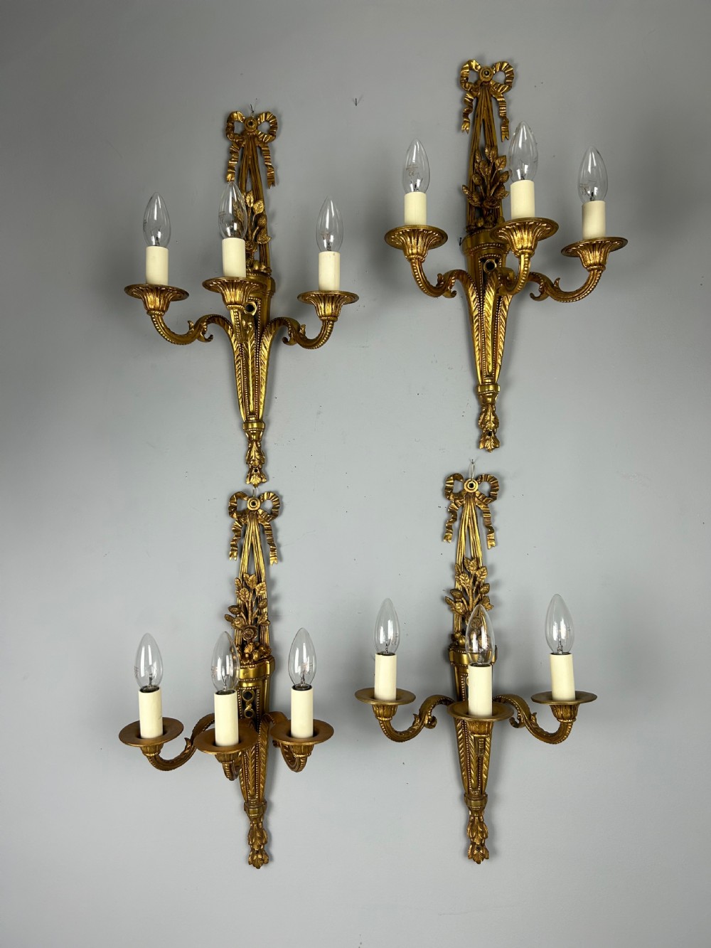 Set Of 4 French Triple Arm Antique Wall Lights  View VI