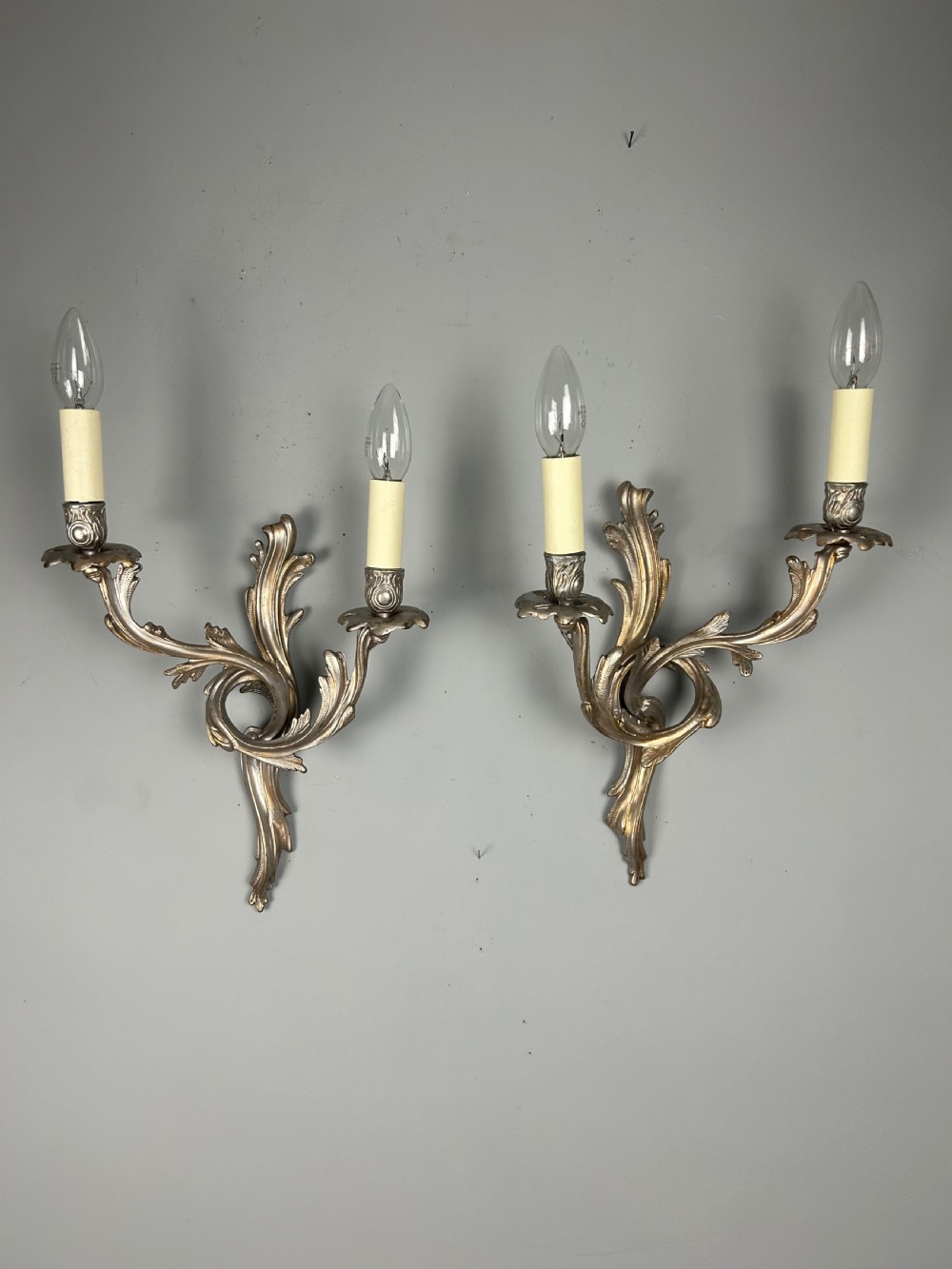 Pair of French Silver Gilt Wall Lights, Rewired
