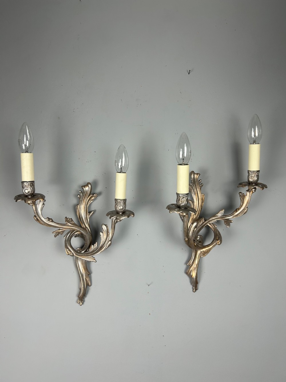 Pair of French Silver Gilt Wall Lights, Rewired View V