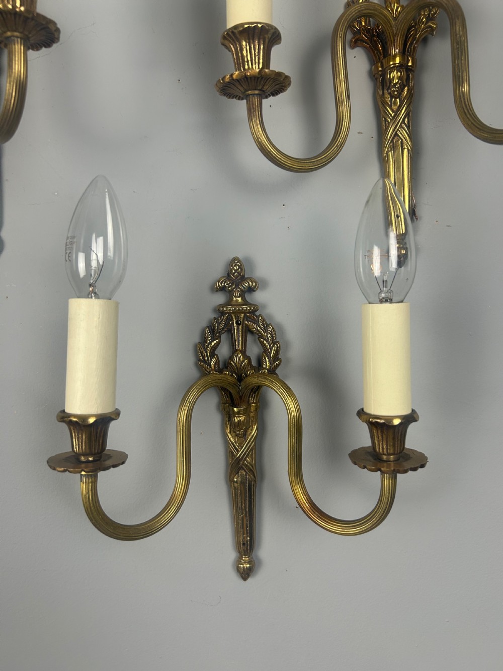 Set of 3 French Small Brass Antique Wall Lights View II