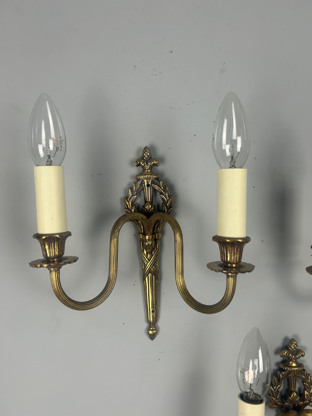 Set of 3 French Small Brass Antique Wall Lights View III