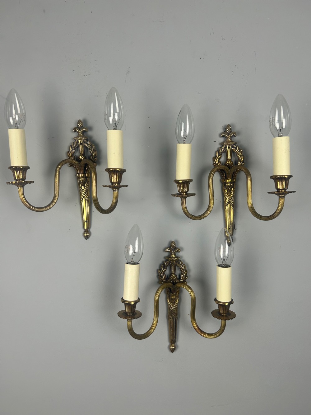 Set of 3 French Small Brass Antique Wall Lights View IV