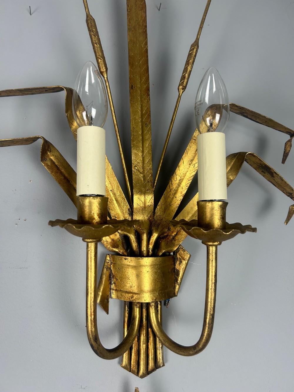Set of 4 Antique French Wheat Sheaf Wall Lights, Rewired View II