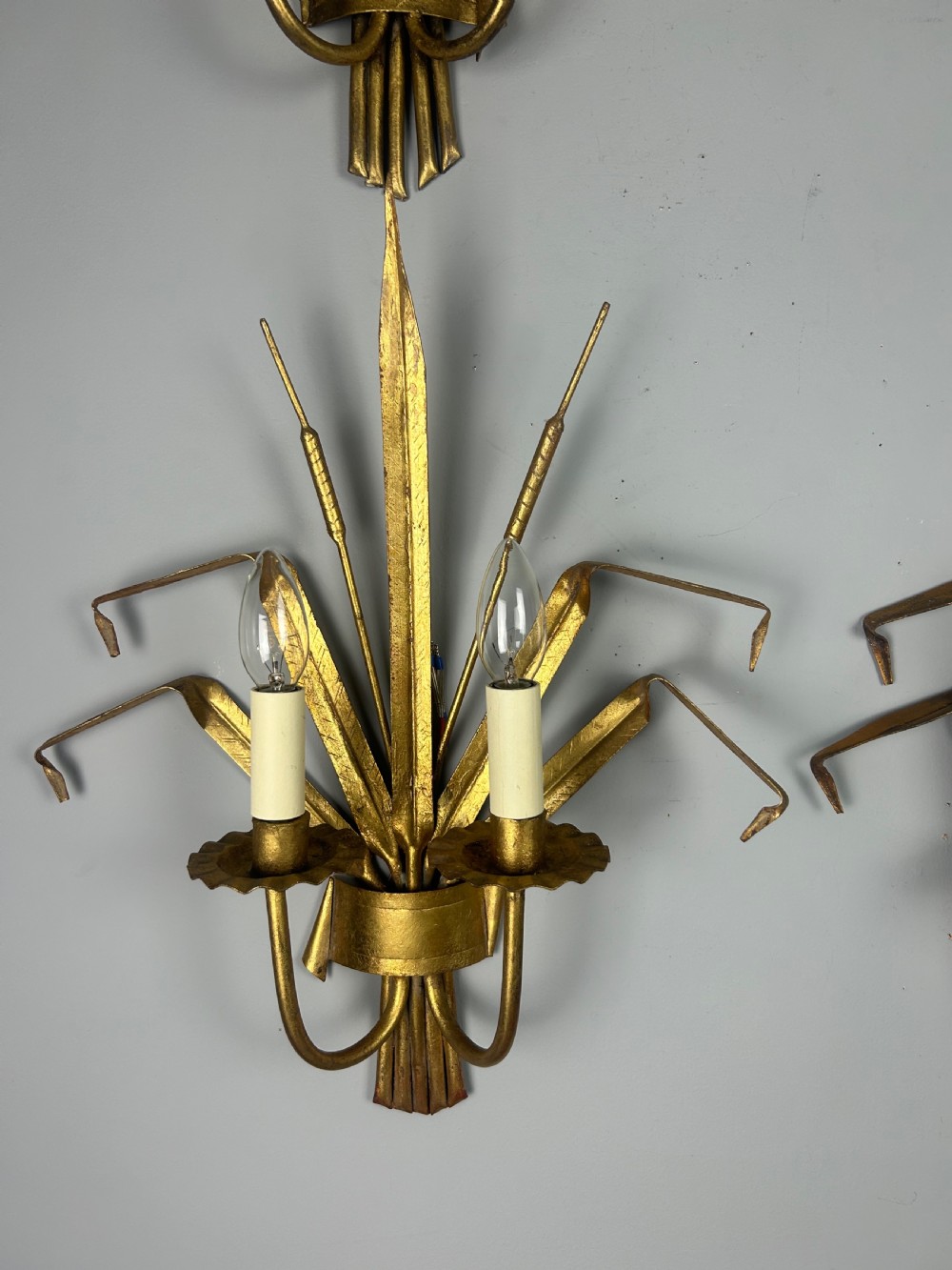 Set of 4 Antique French Wheat Sheaf Wall Lights, Rewired View III