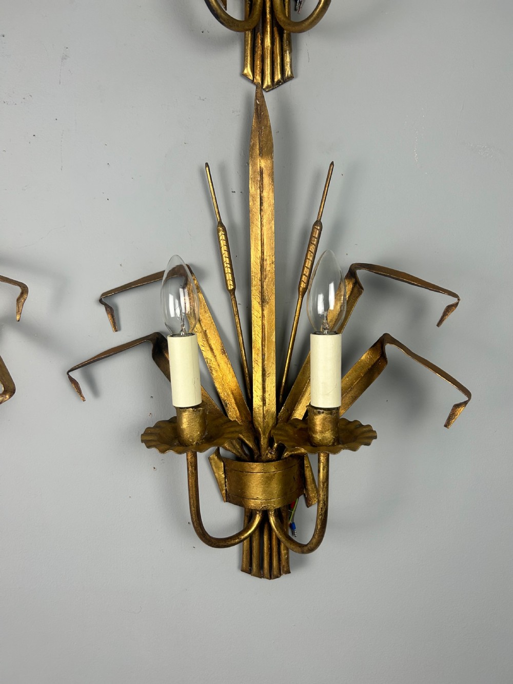 Set of 4 Antique French Wheat Sheaf Wall Lights, Rewired View V