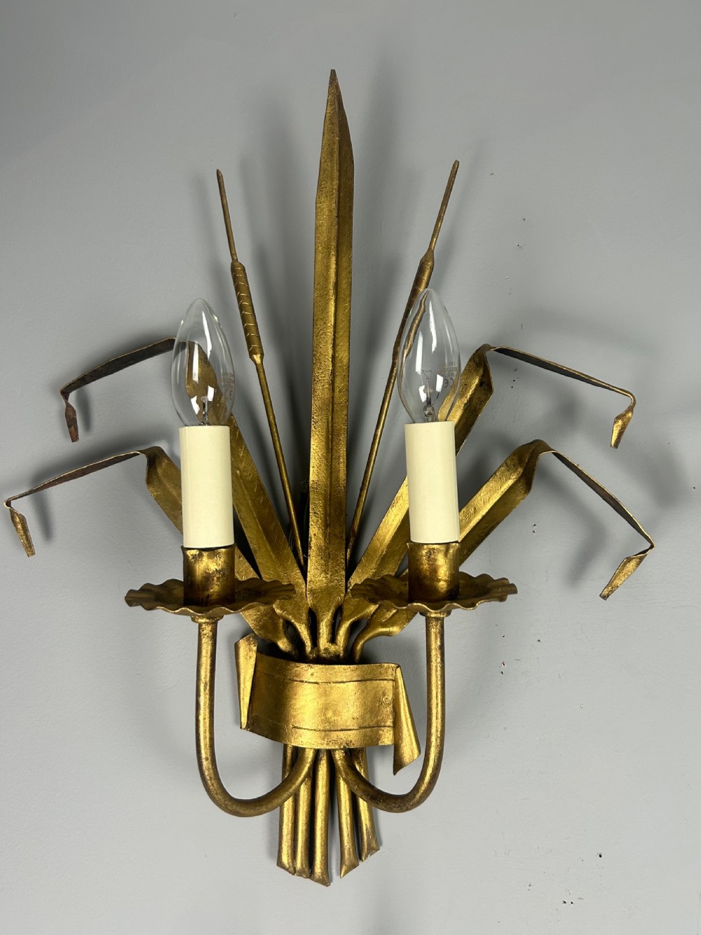 Set of 4 Antique French Wheat Sheaf Wall Lights, Rewired View VII