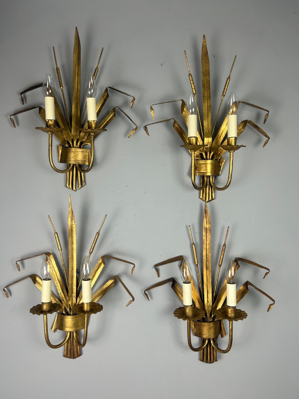 Set of 4 Antique French Wheat Sheaf Wall Lights, Rewired View VIII