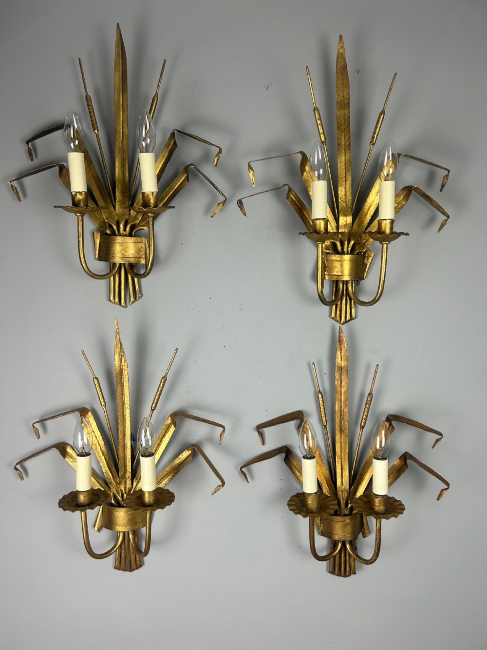 Set of 4 Antique French Wheat Sheaf Wall Lights, Rewired View IX