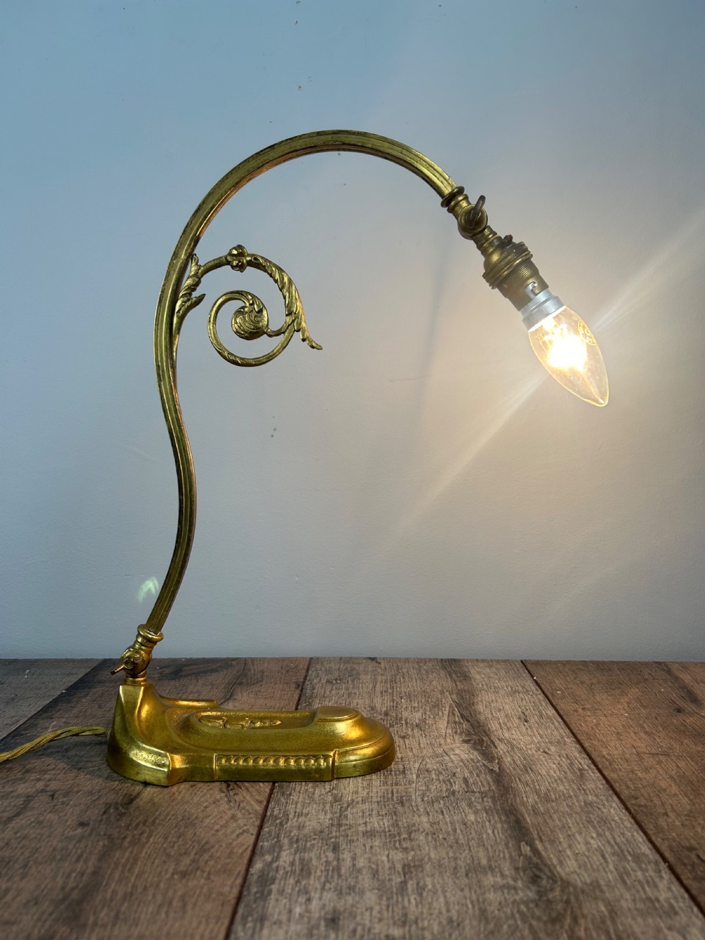 French Adjustable Brass Table Lamp, Rewired & PAT Tested View III