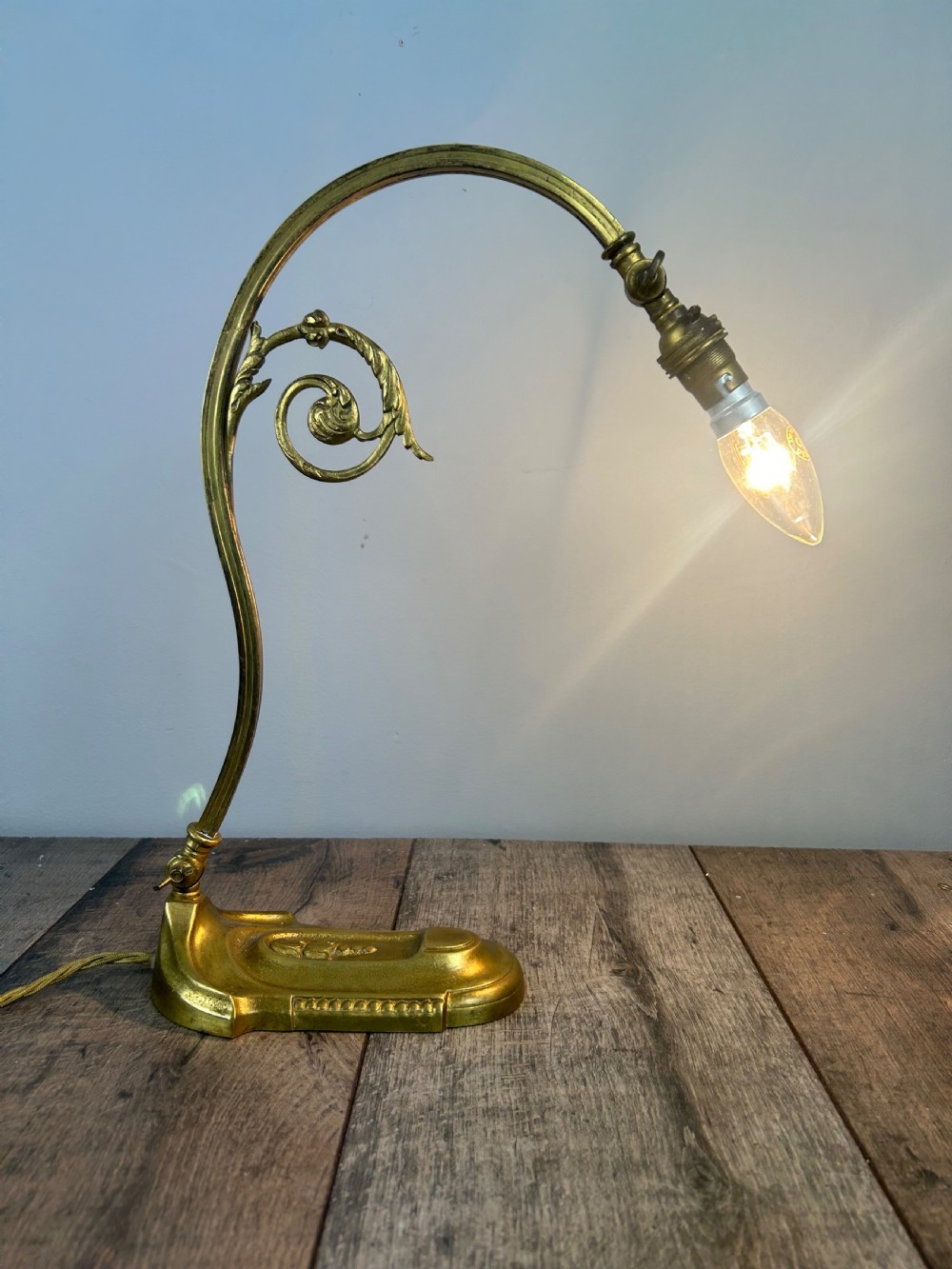 French Adjustable Brass Table Lamp, Rewired & PAT Tested View IV