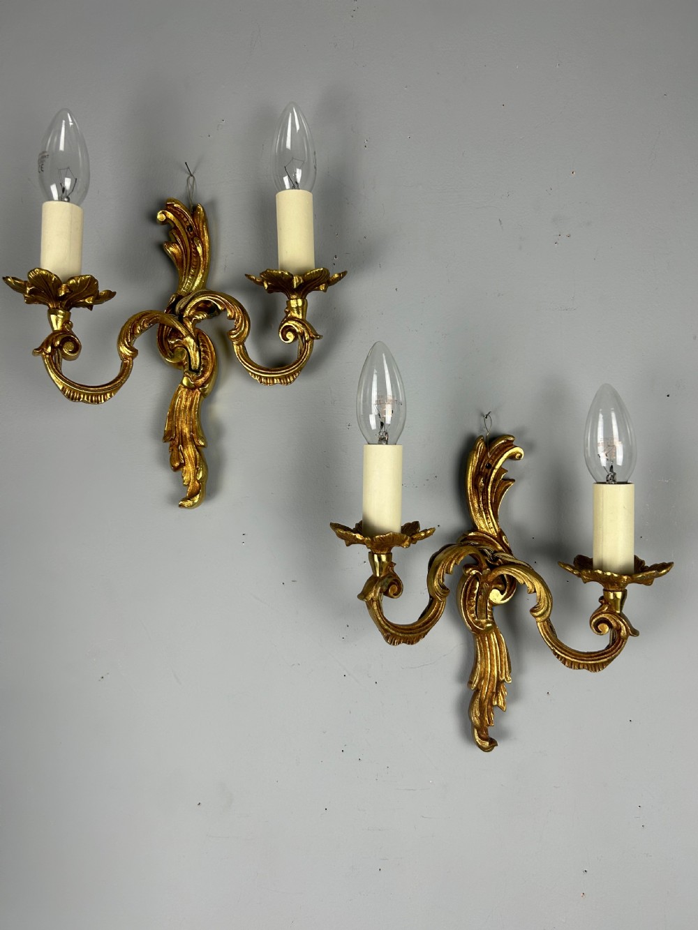 Pair of French Gilded Twin Arm Antique Wall Lights