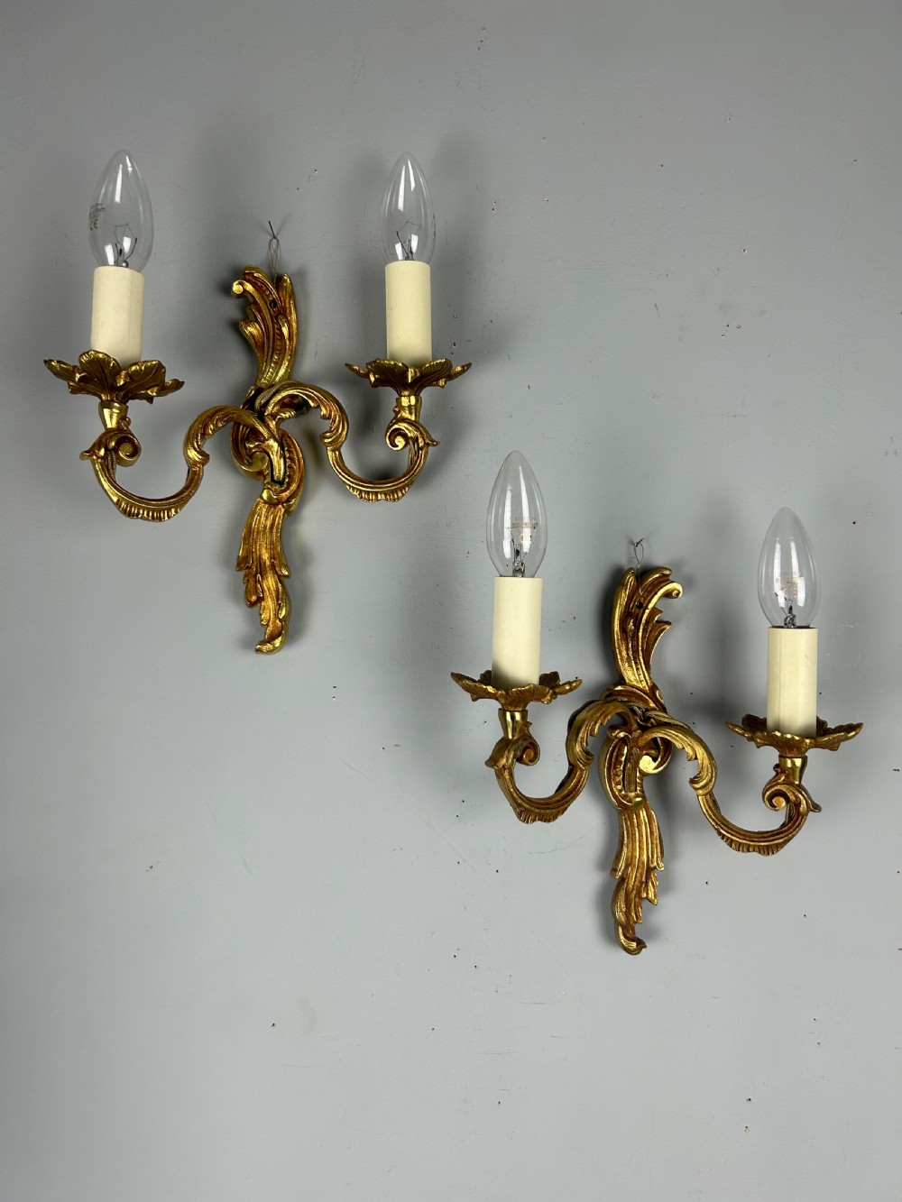 Pair of French Gilded Twin Arm Antique Wall Lights View II