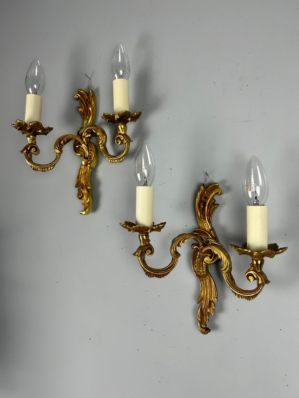 Pair of French Gilded Twin Arm Antique Wall Lights View III