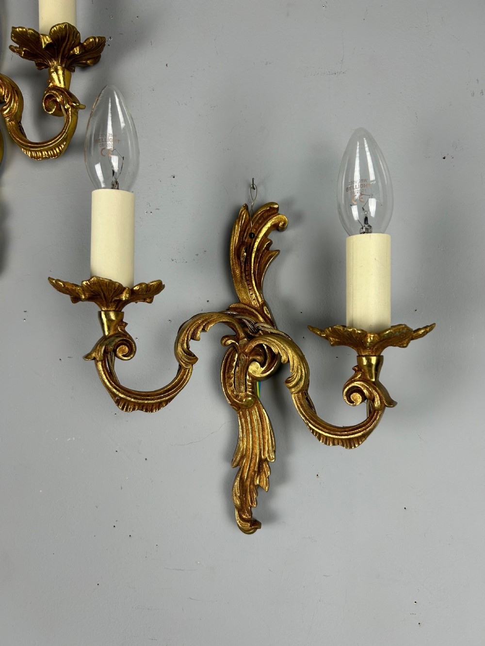 Pair of French Gilded Twin Arm Antique Wall Lights View IV