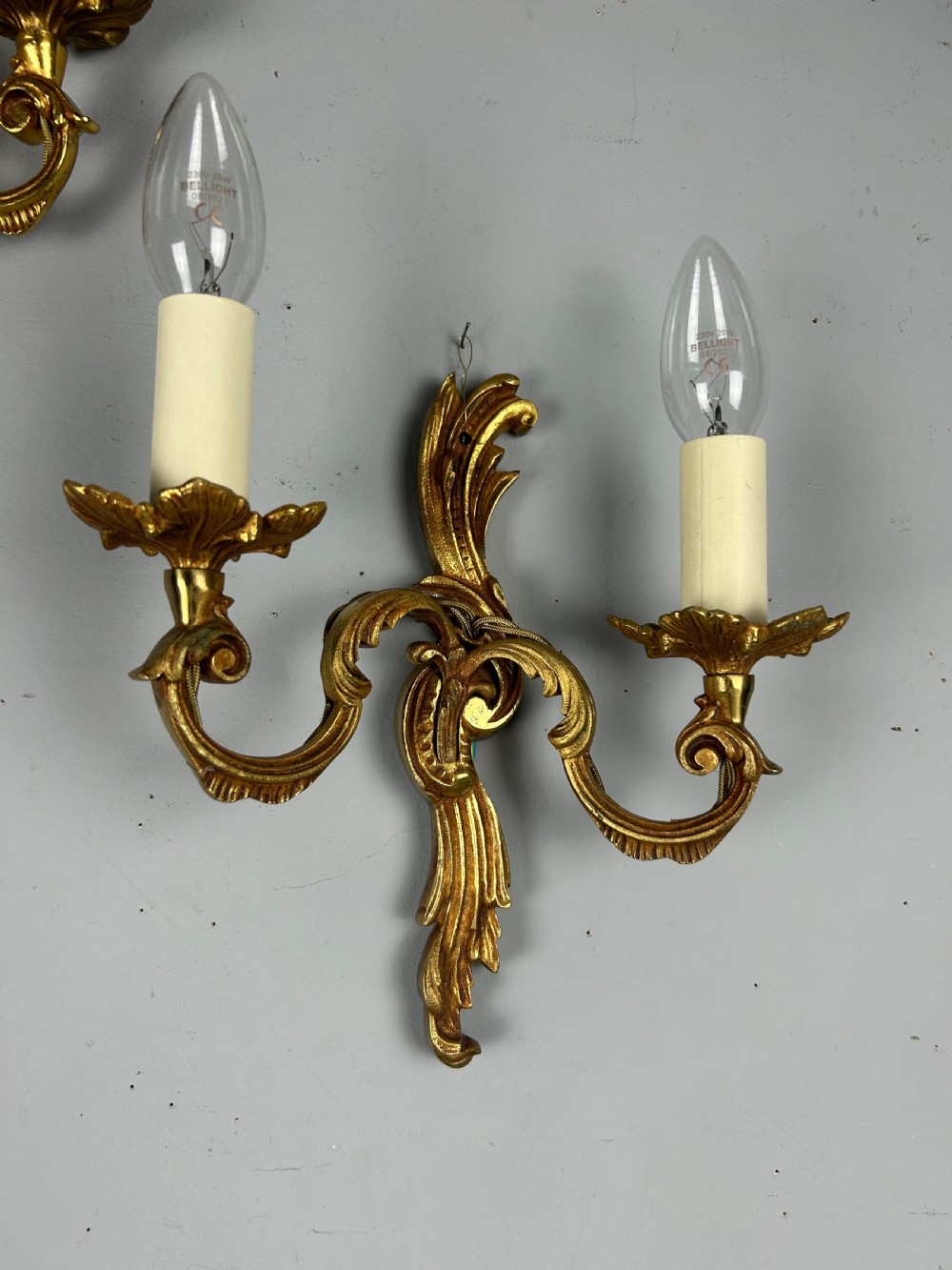 Pair of French Gilded Twin Arm Antique Wall Lights View V