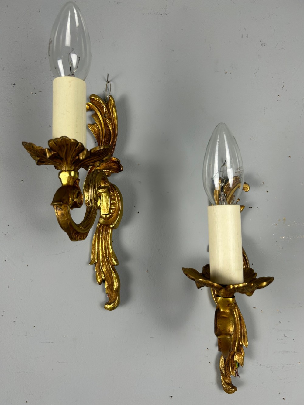 French Pair Of Single Arm Antique Gilt Brass Wall Lights View III