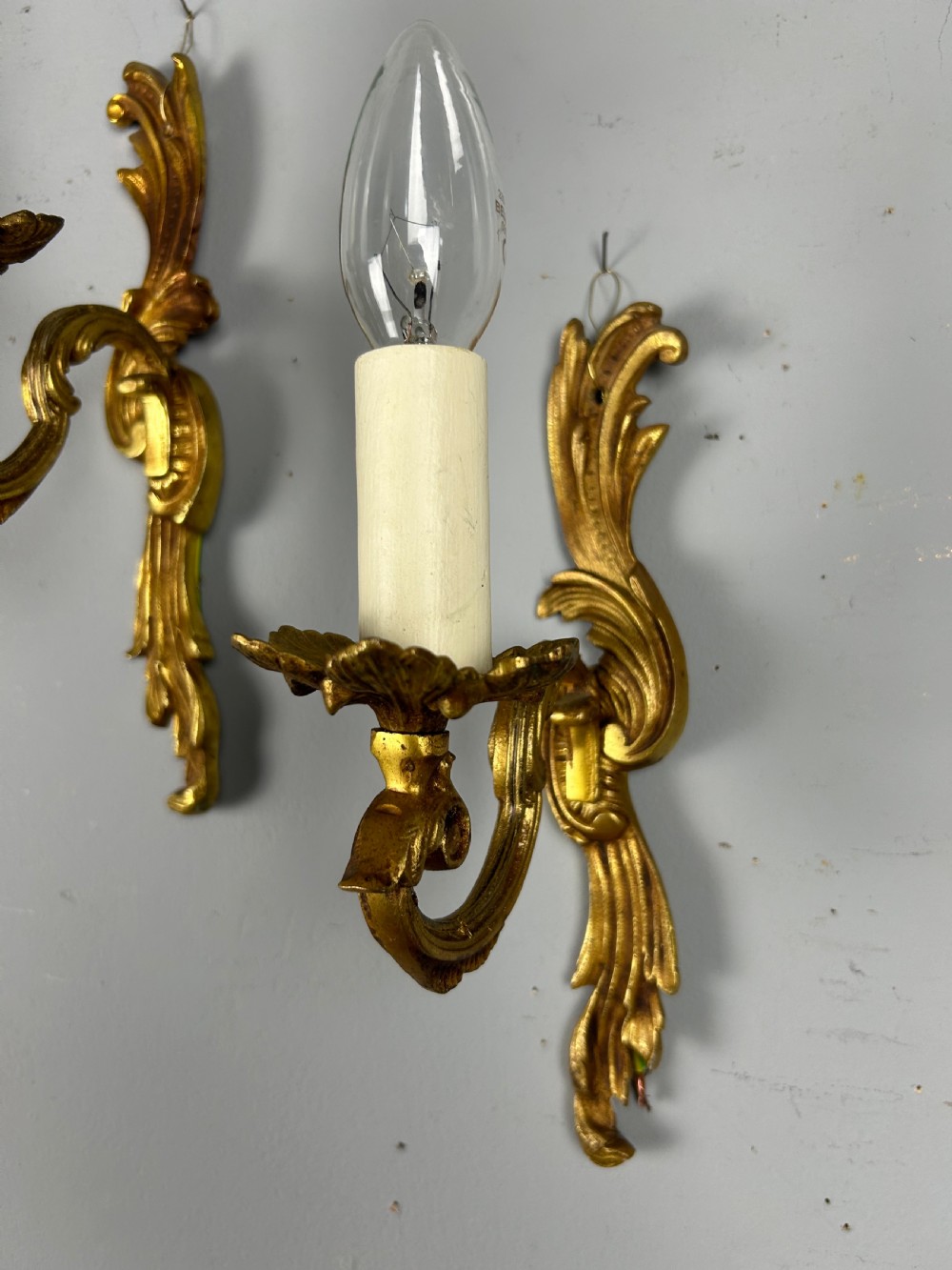 French Pair Of Single Arm Antique Gilt Brass Wall Lights View IV