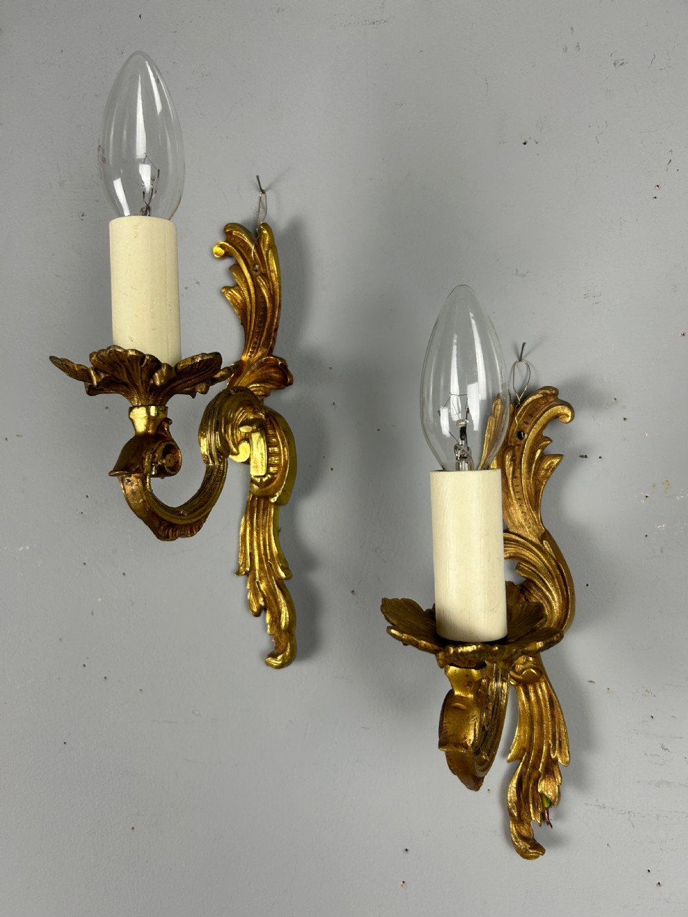 French Pair Of Single Arm Antique Gilt Brass Wall Lights View V