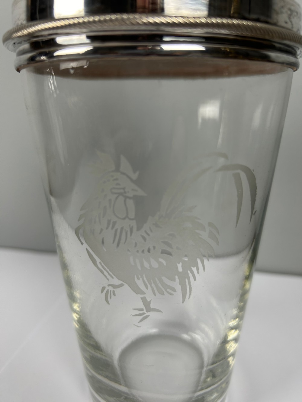 Jumbo 1 1/2 Pint James Dixon Art Deco Cockerel Glass Silver Plated Cocktail Shaker View IX