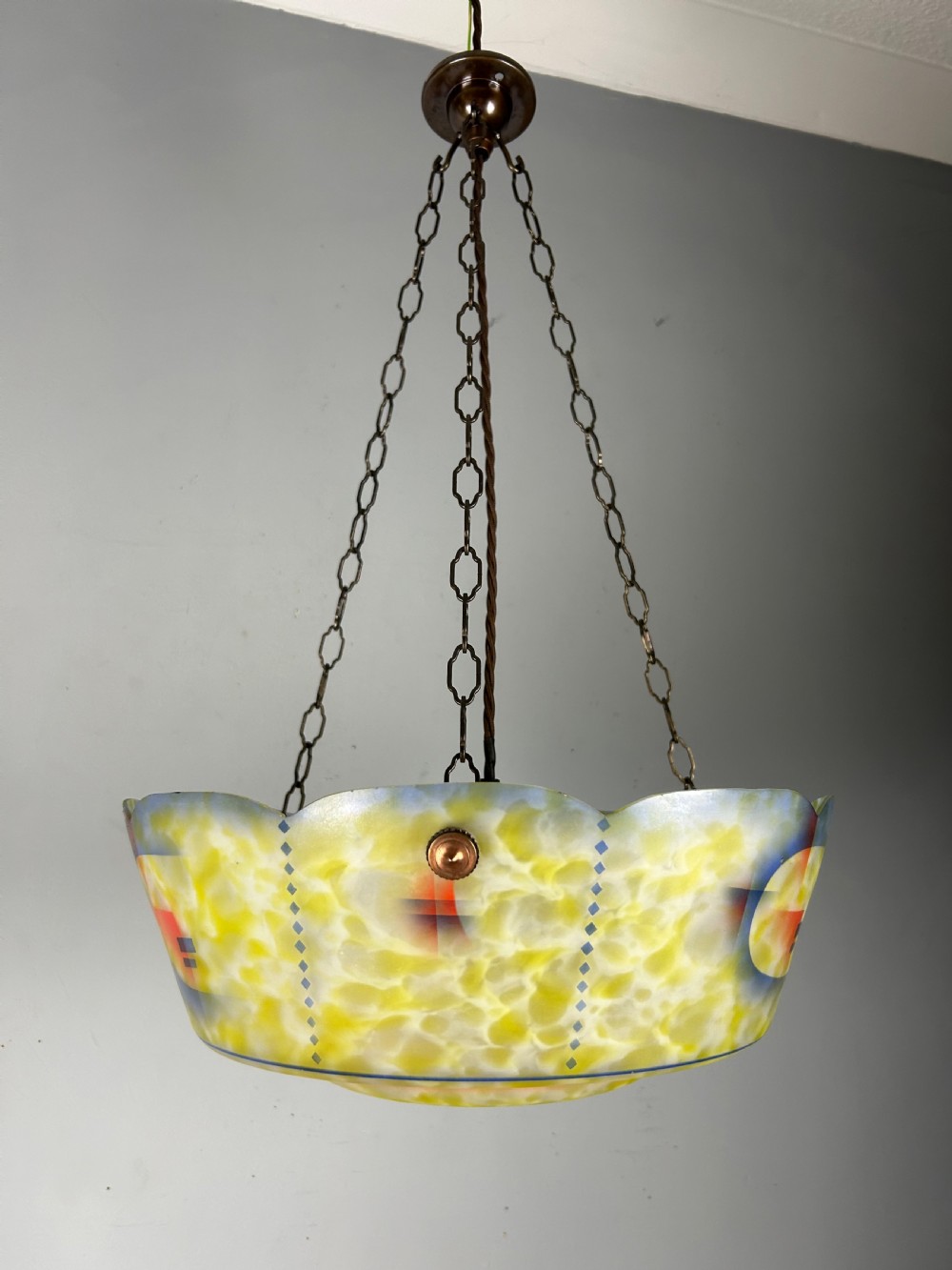 Art Deco Plafonnier, Ceiling Light, Original Shade, Rewired View II