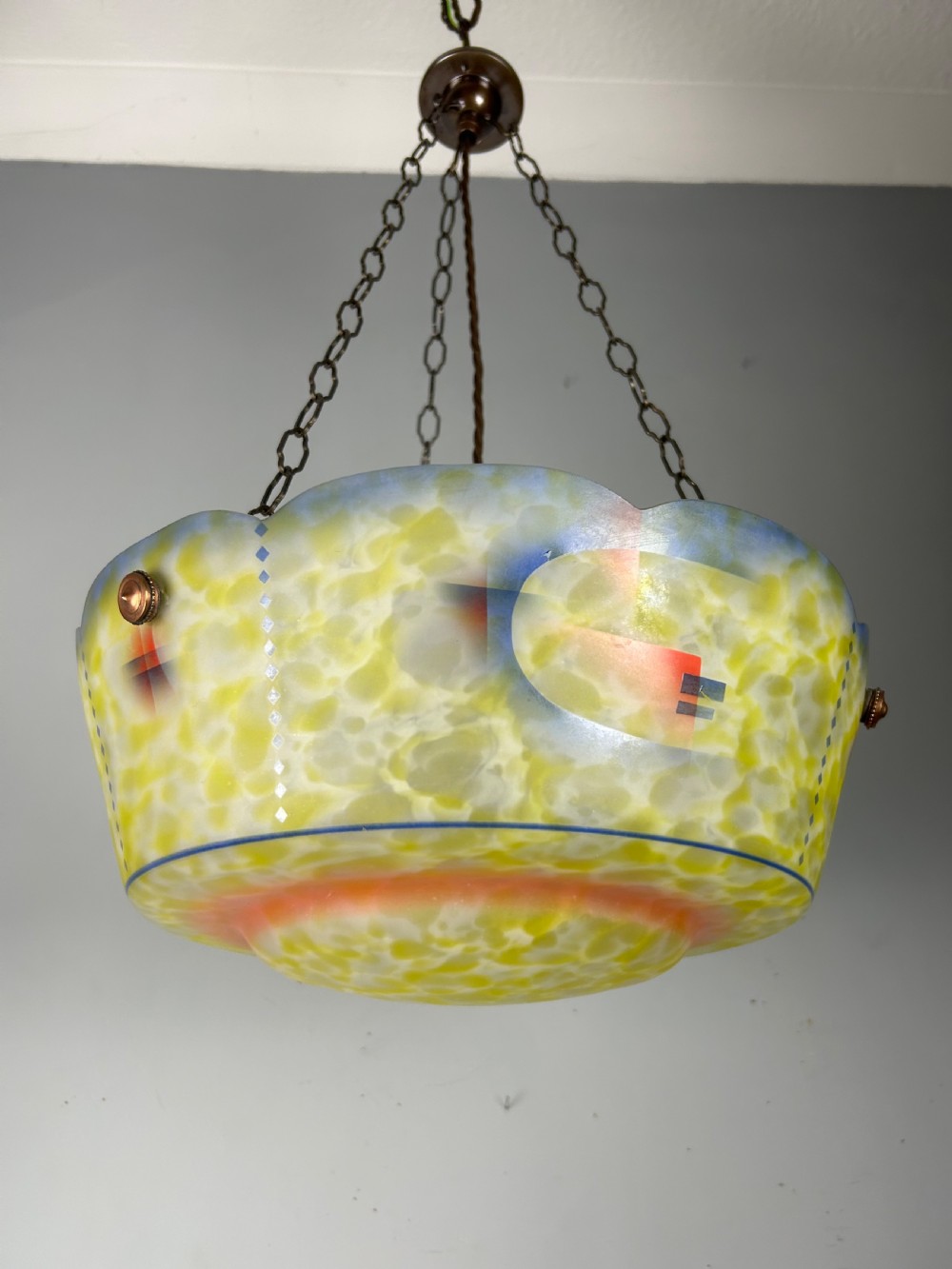 Art Deco Plafonnier, Ceiling Light, Original Shade, Rewired View VII