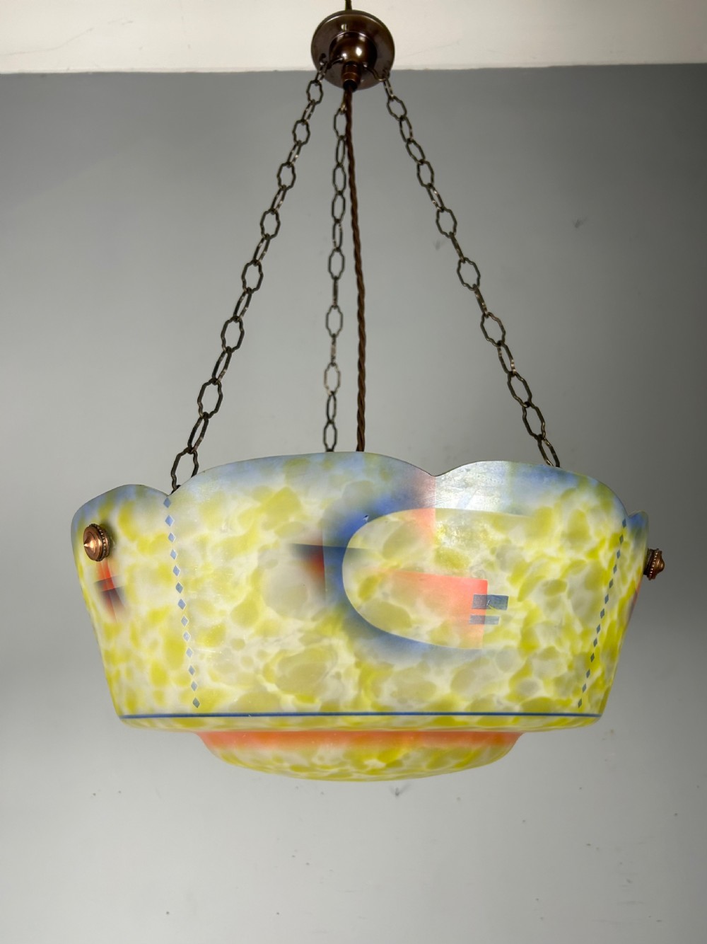 Art Deco Plafonnier, Ceiling Light, Original Shade, Rewired View VIII
