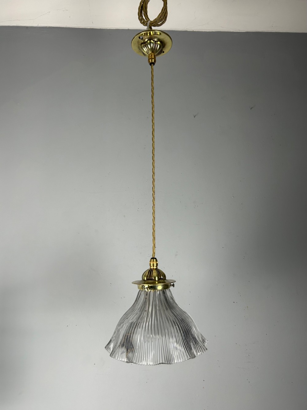 Holophane Pendant Ceiling Light With Original Shade & Gallery View II