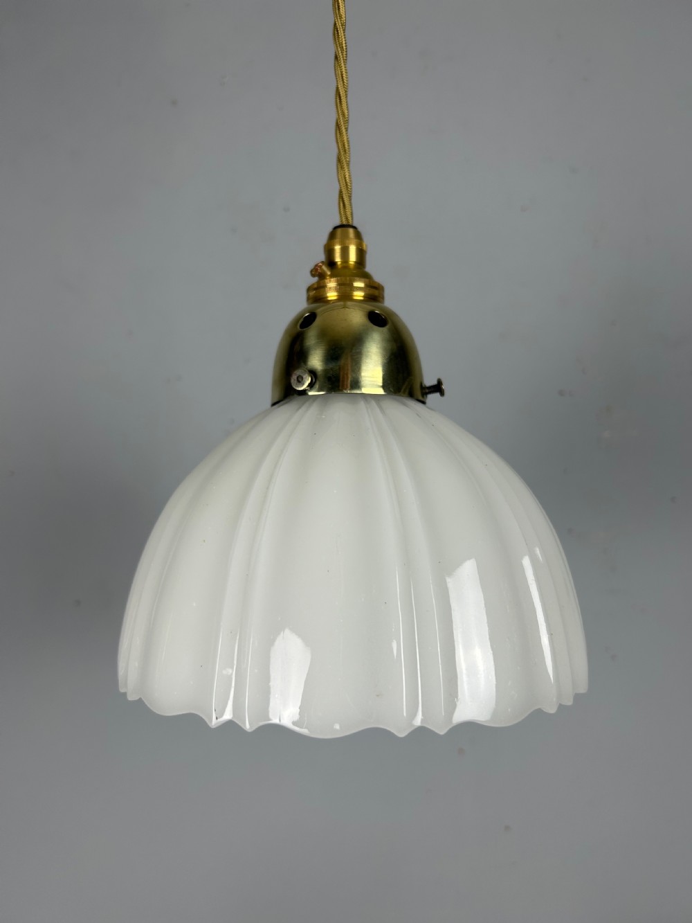 Edwardian Moonstone Glass Shade Pendant Ceiling Light