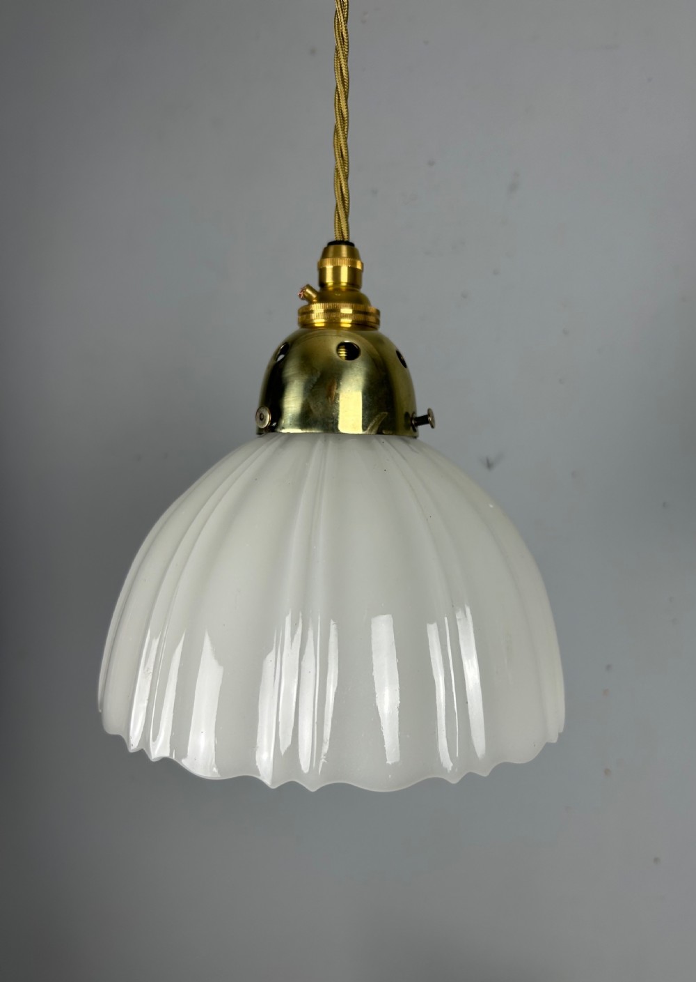 Edwardian Moonstone Glass Shade Pendant Ceiling Light View IV