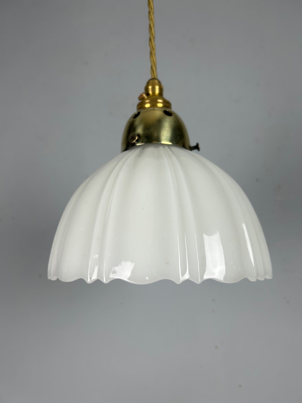 Edwardian Moonstone Glass Shade Pendant Ceiling Light View VI
