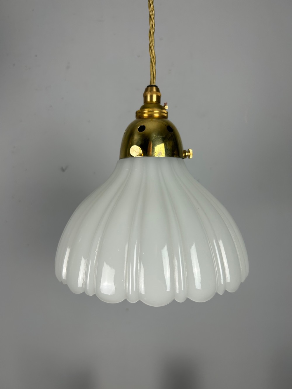 Edwardian Moonstone Glass Shade Pendant Ceiling Light View II