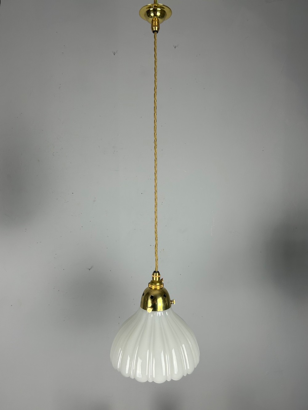 Edwardian Moonstone Glass Shade Pendant Ceiling Light View III