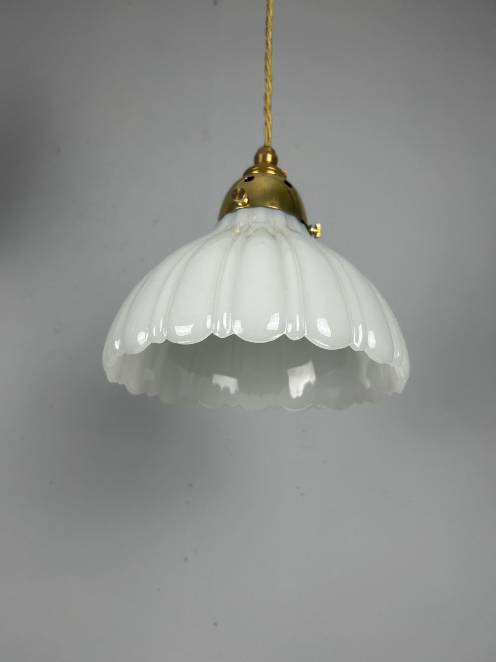 Edwardian Moonstone Glass Shade Pendant Ceiling Light View VI