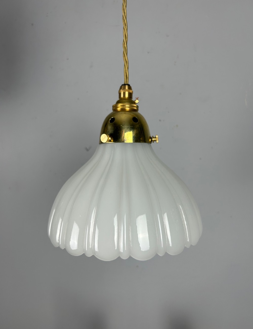 Edwardian Moonstone Glass Shade Pendant Ceiling Light View VII