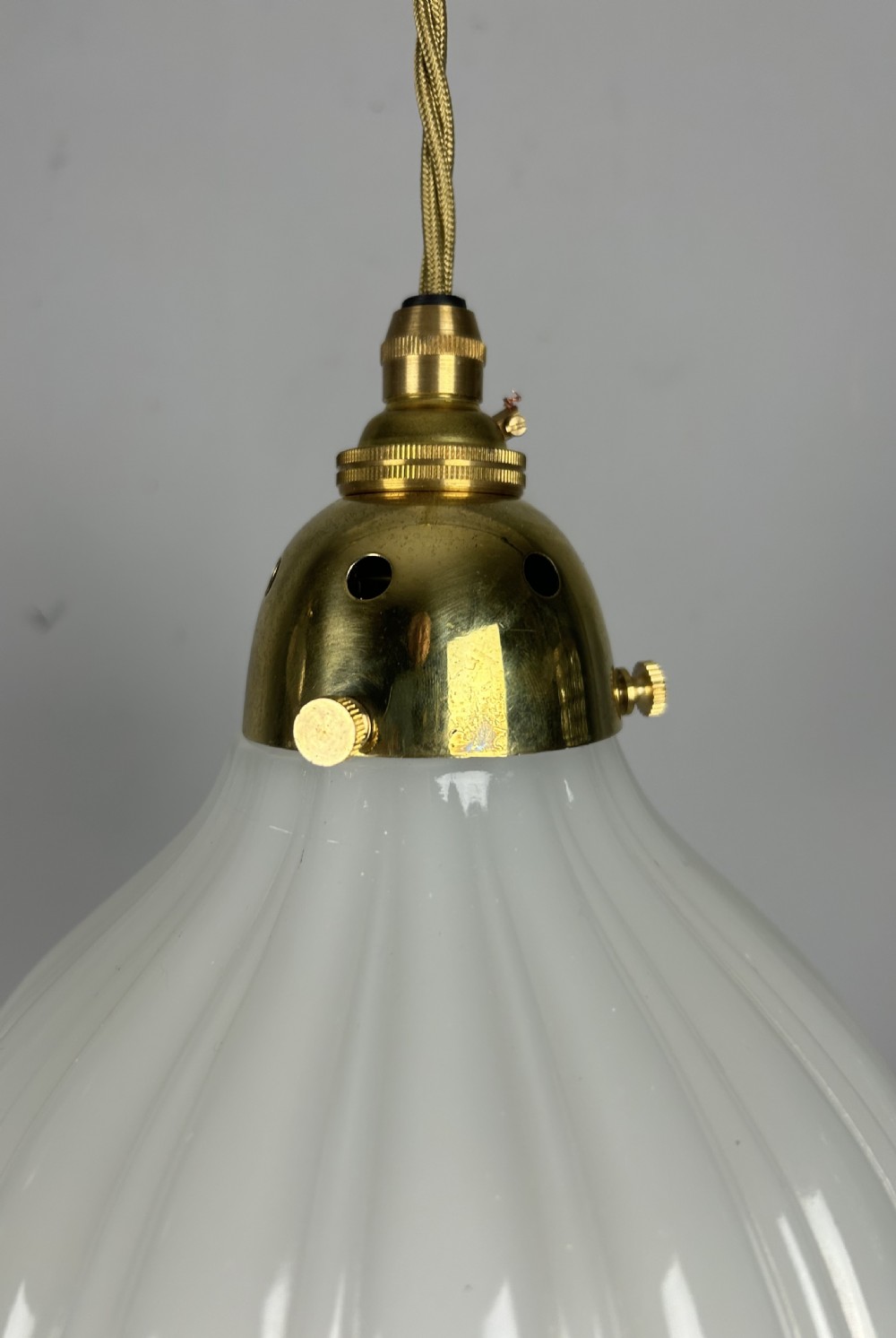 Edwardian Moonstone Glass Shade Pendant Ceiling Light View VIII