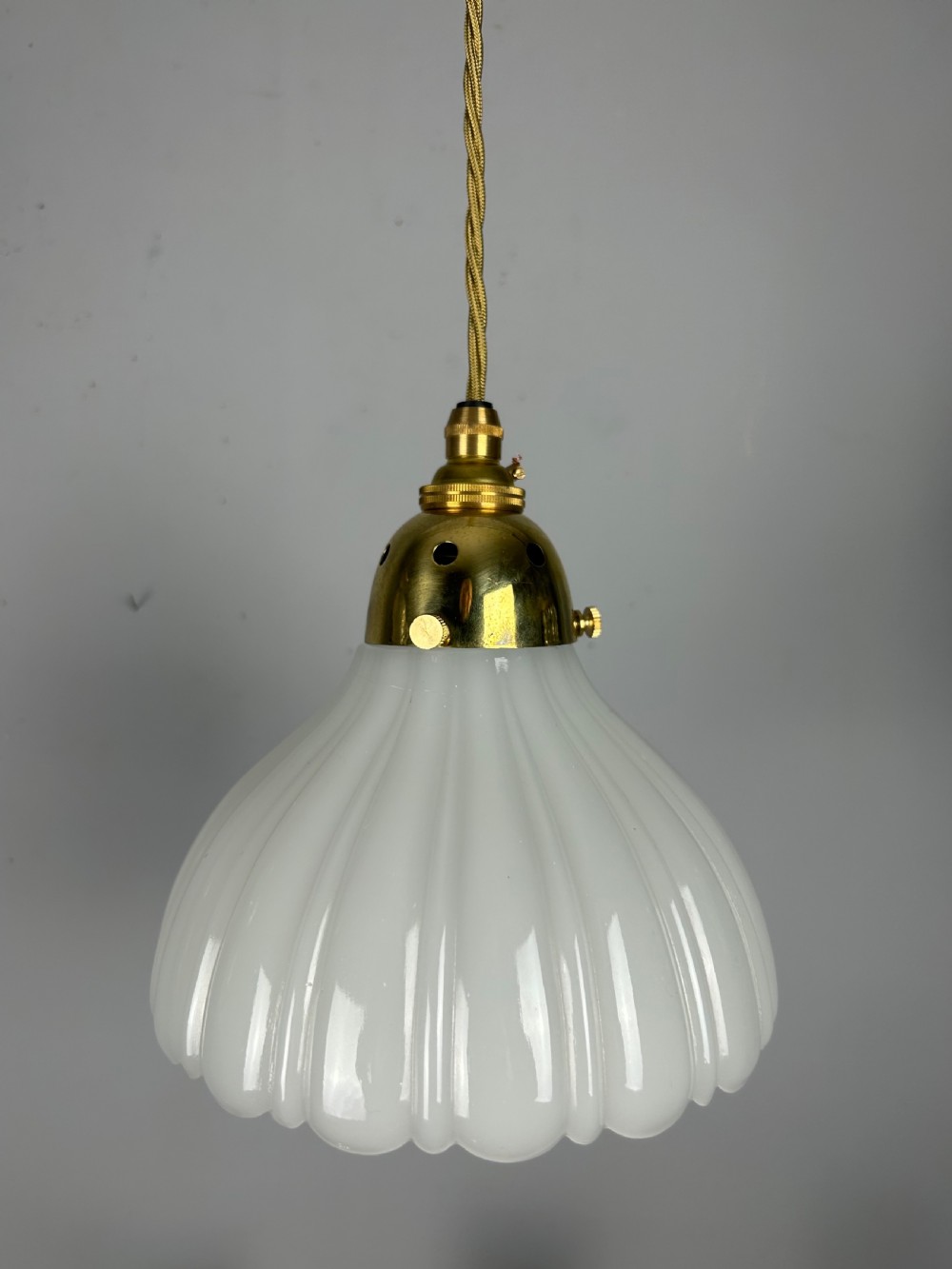 Edwardian Moonstone Glass Shade Pendant Ceiling Light View IX