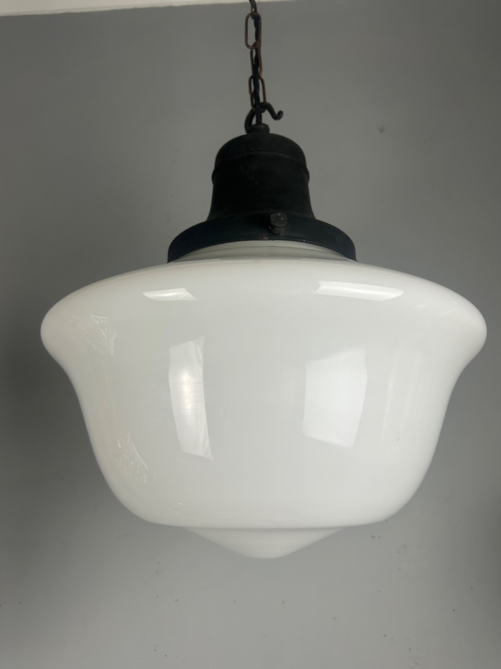 Large Milk White Opaline Glass Light Ceiling Light 1930s View VI