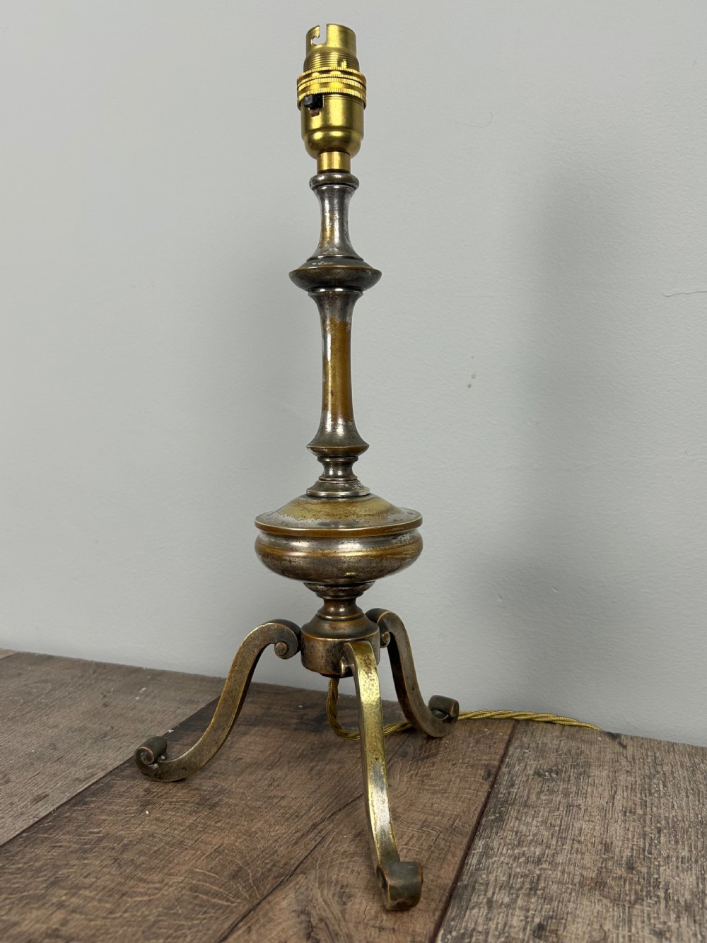 Quality Distressed Silver Plated Brass Tripod Lamp View II