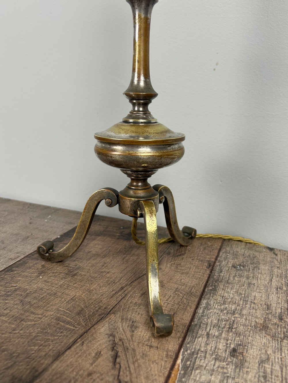 Quality Distressed Silver Plated Brass Tripod Lamp View III