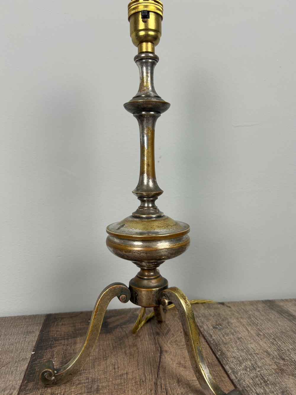 Quality Distressed Silver Plated Brass Tripod Lamp View IV