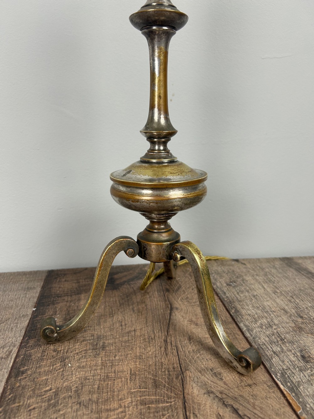 Quality Distressed Silver Plated Brass Tripod Lamp View V