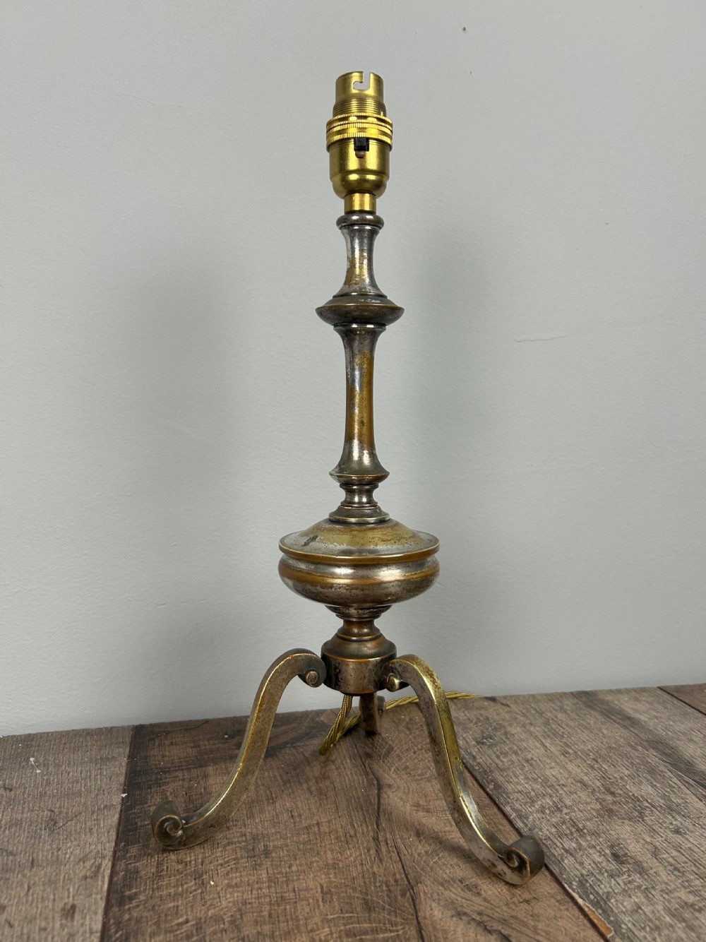 Quality Distressed Silver Plated Brass Tripod Lamp View VI
