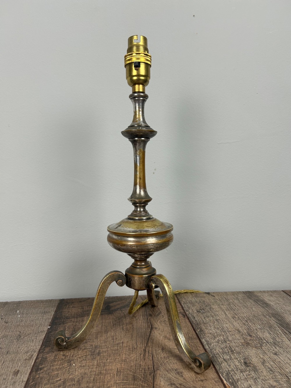 Quality Distressed Silver Plated Brass Tripod Lamp View VII