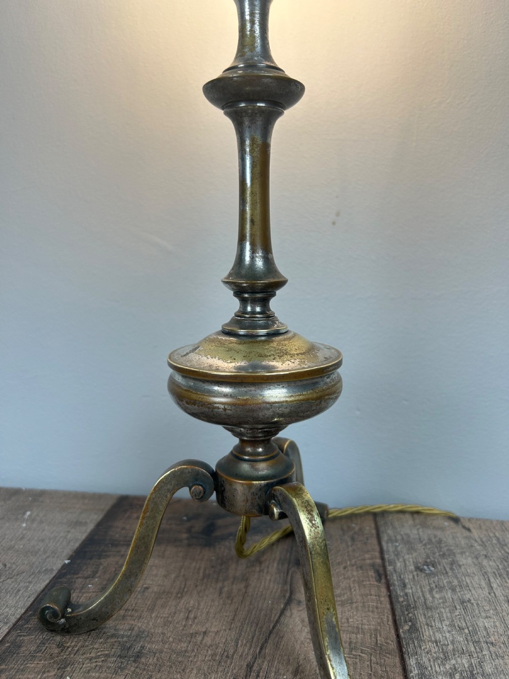 Quality Distressed Silver Plated Brass Tripod Lamp View X