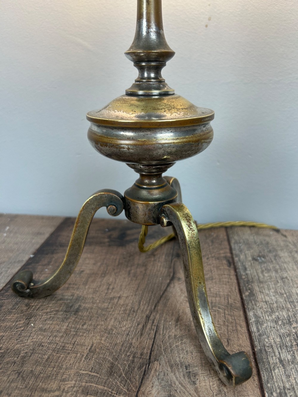 Quality Distressed Silver Plated Brass Tripod Lamp View XI