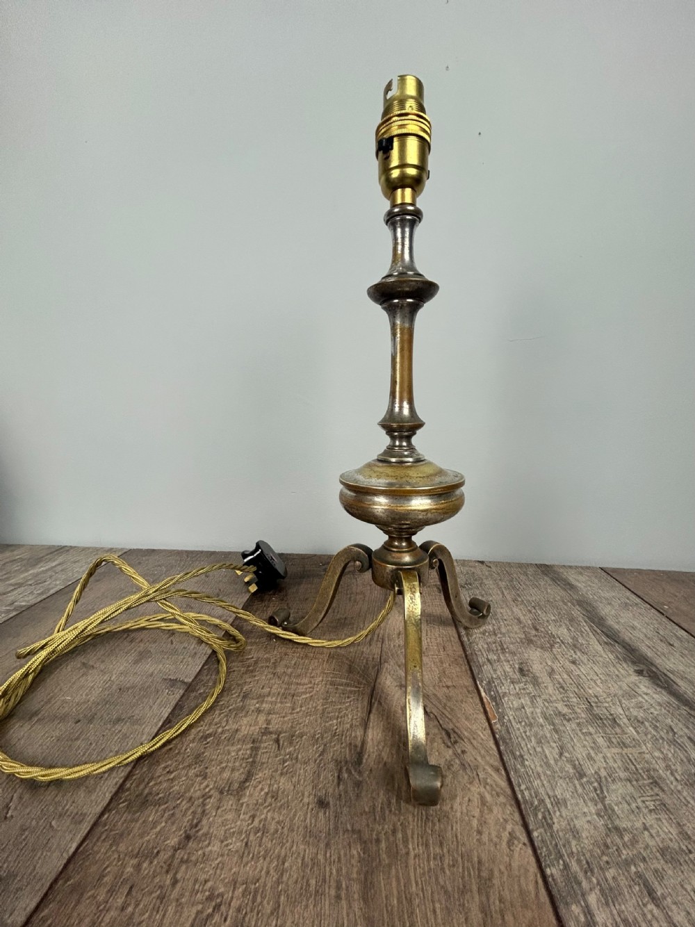 Quality Distressed Silver Plated Brass Tripod Lamp View XIII