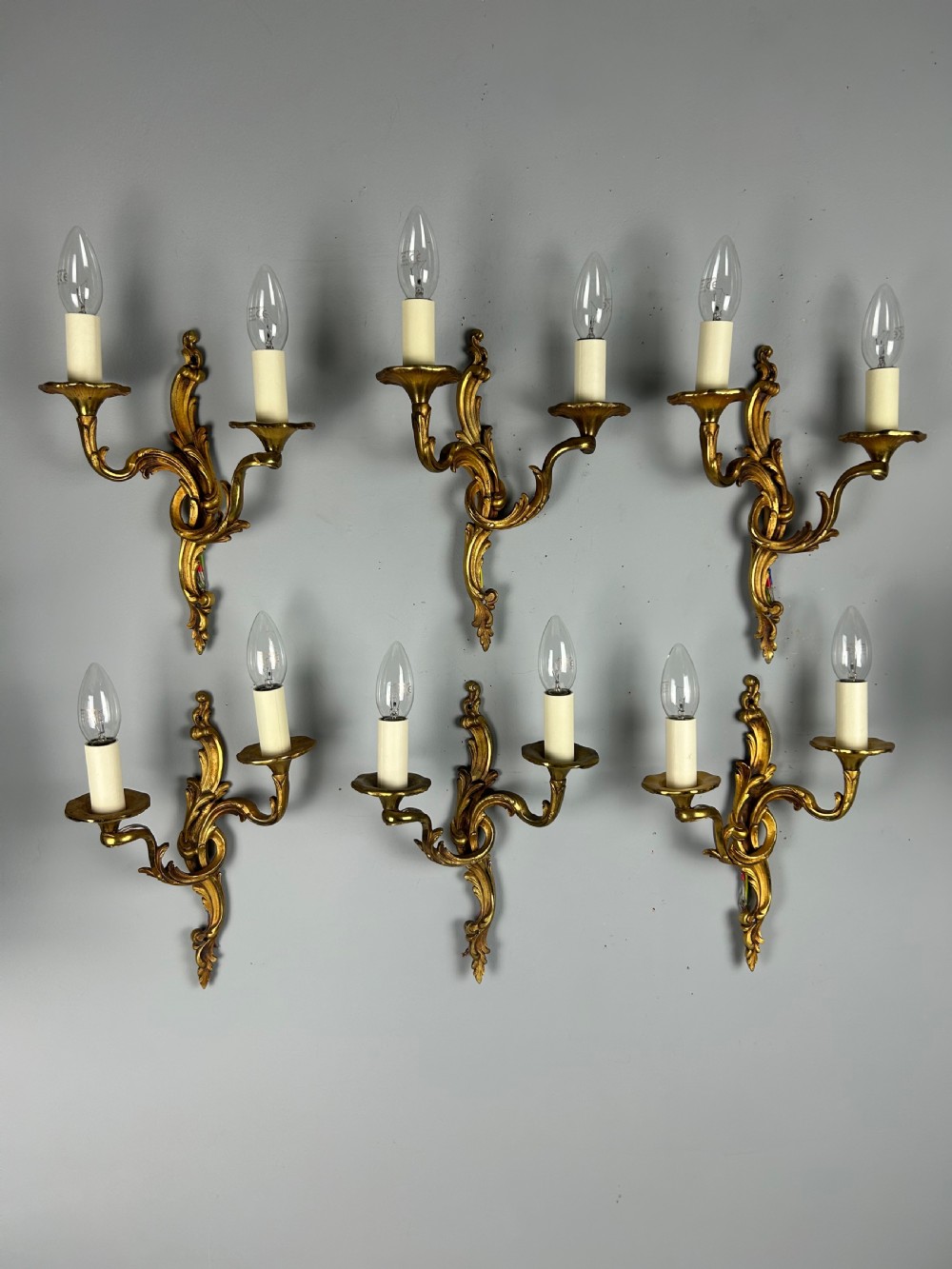 Set Of 6 French Gilded Antique Wall Lights