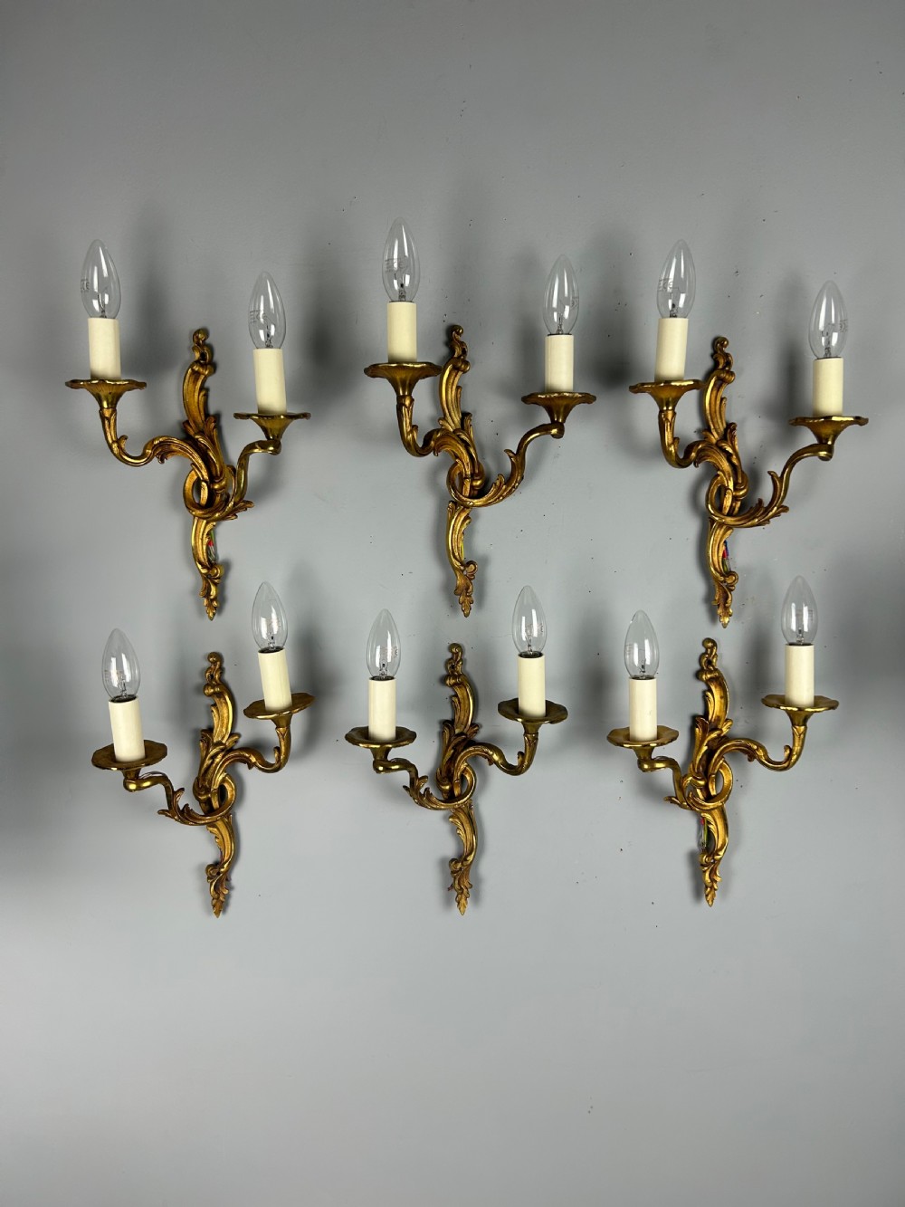Set Of 6 French Gilded Antique Wall Lights View II